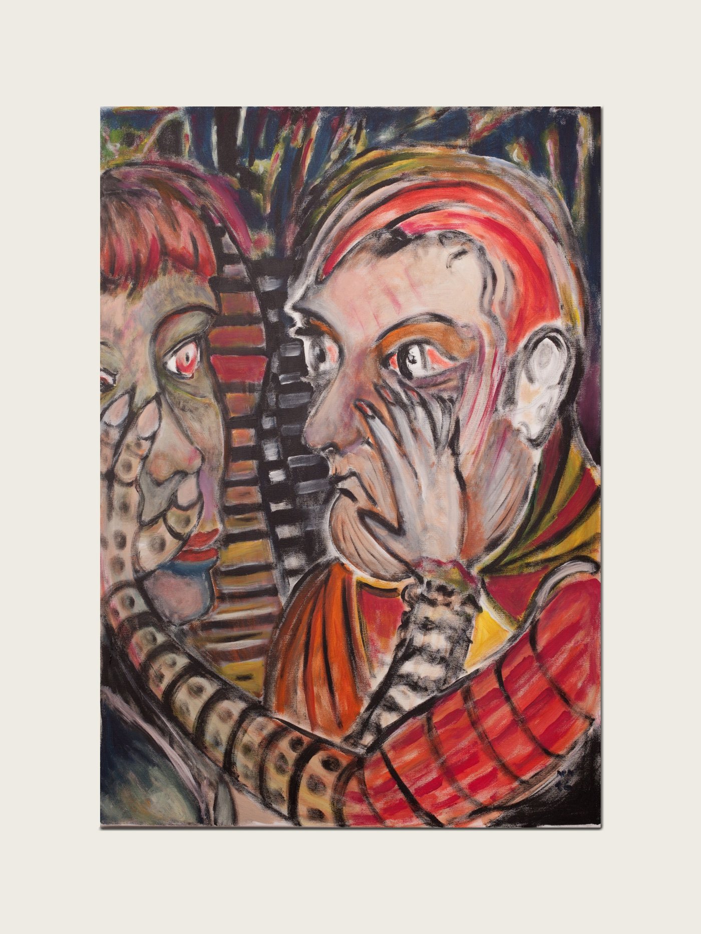 „entmenschlicht“ von Michael Mutschler — maskenhaftes Gesicht in Acryl auf Leinwand