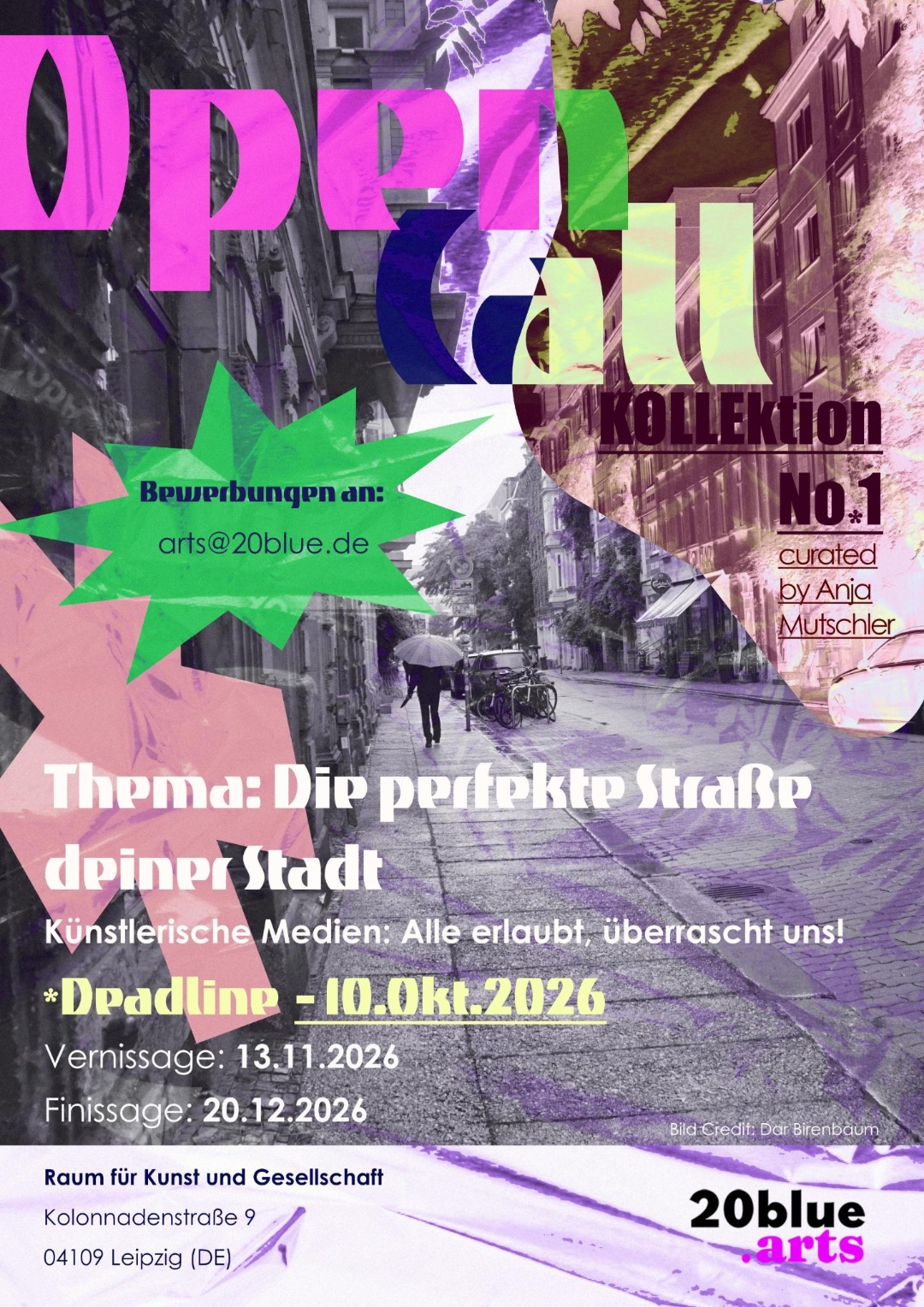 Open-Call-Plakat KOLLEktion No* 1: Thema „Die perfekte Straße deiner Stadt“, Deadline 10. Oktober 2026