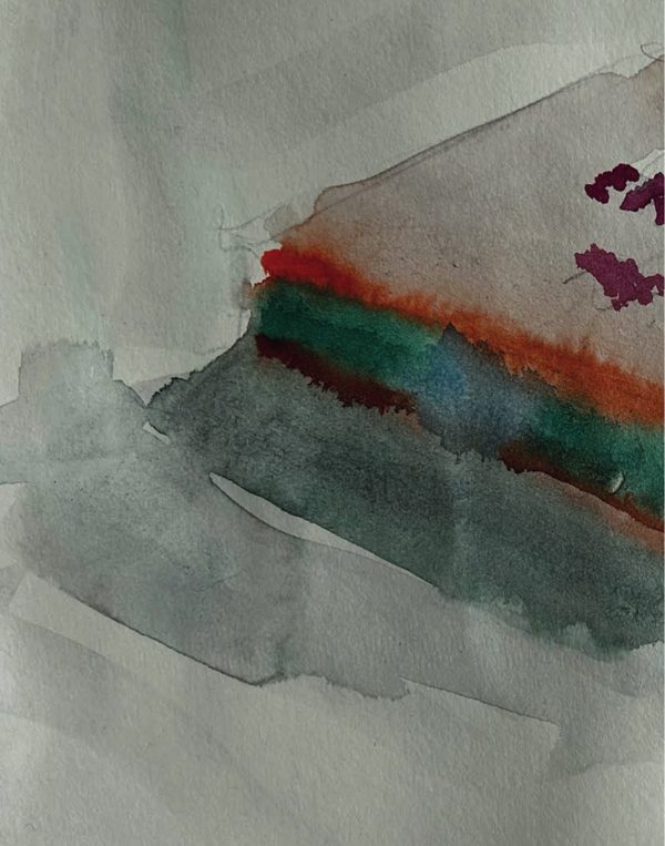 Jürgen Meier: Zigarettenpackung ERNTE 23 — Aquarell in Rot-, Grün- und Grautönen