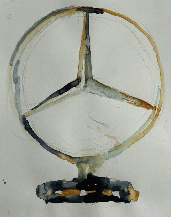 Jürgen Meier: Stern, Mercedes 190D Ponton — Aquarell des Mercedes-Sterns