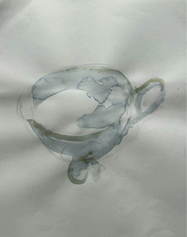 Jürgen Meier: Teetasse, 25. März 1961 — zartes graues Aquarell einer Teetasse